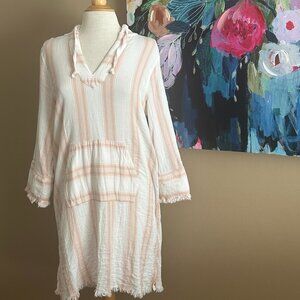 Free People Style Baja Hoodie Dress Coastal Boho Beach Cover Up L Faherty